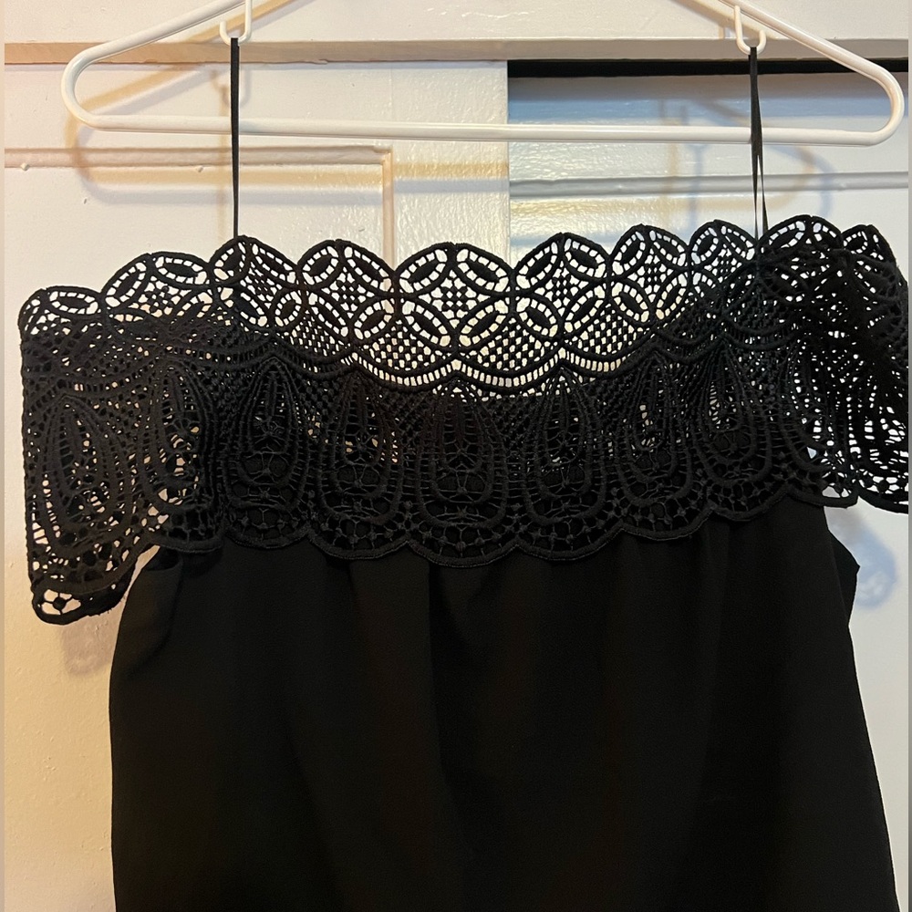 Off the shoulder, lace front shirt